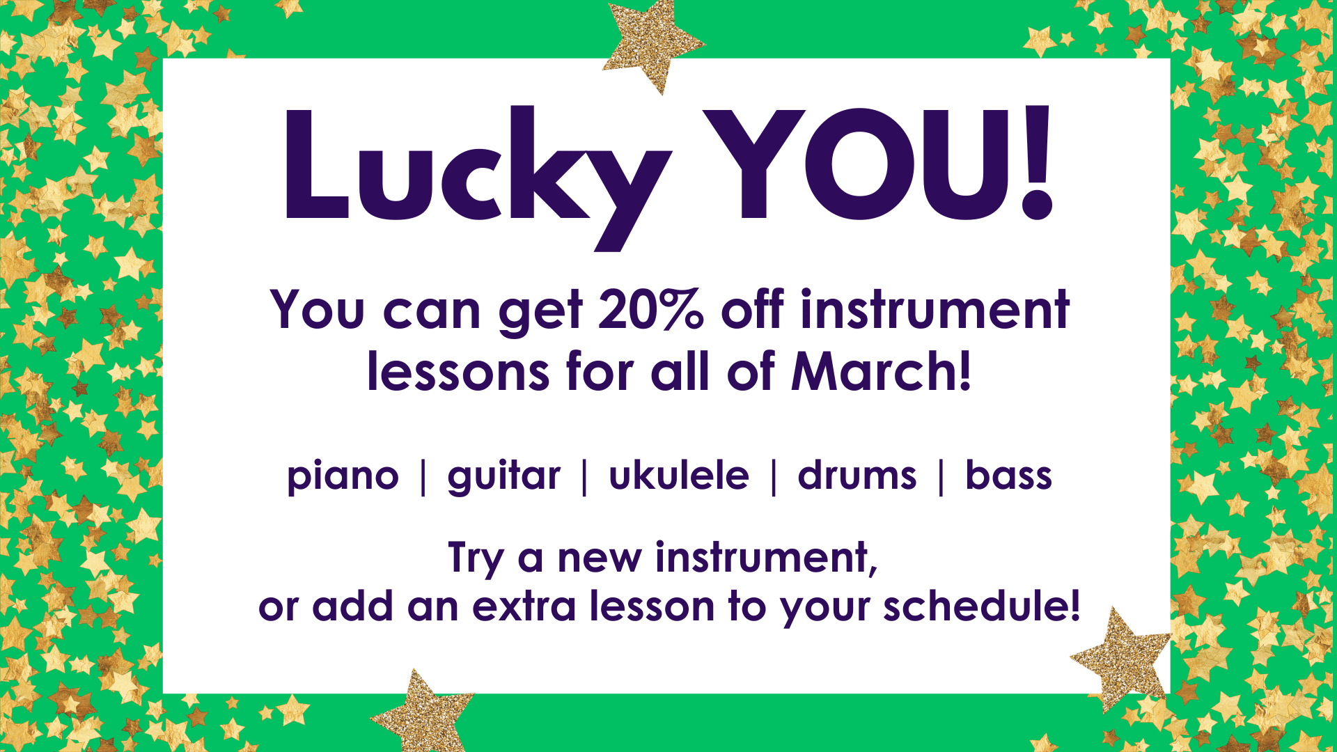 20% off Instrument Lessons for All of March!