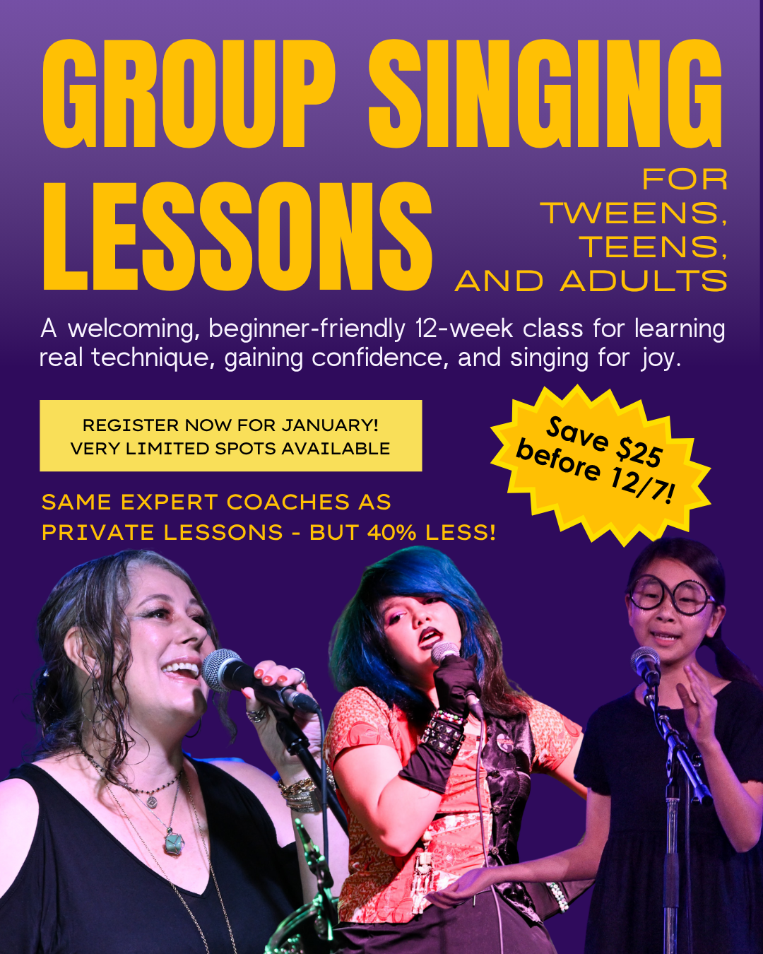 Group singing lessons start in January 2026!