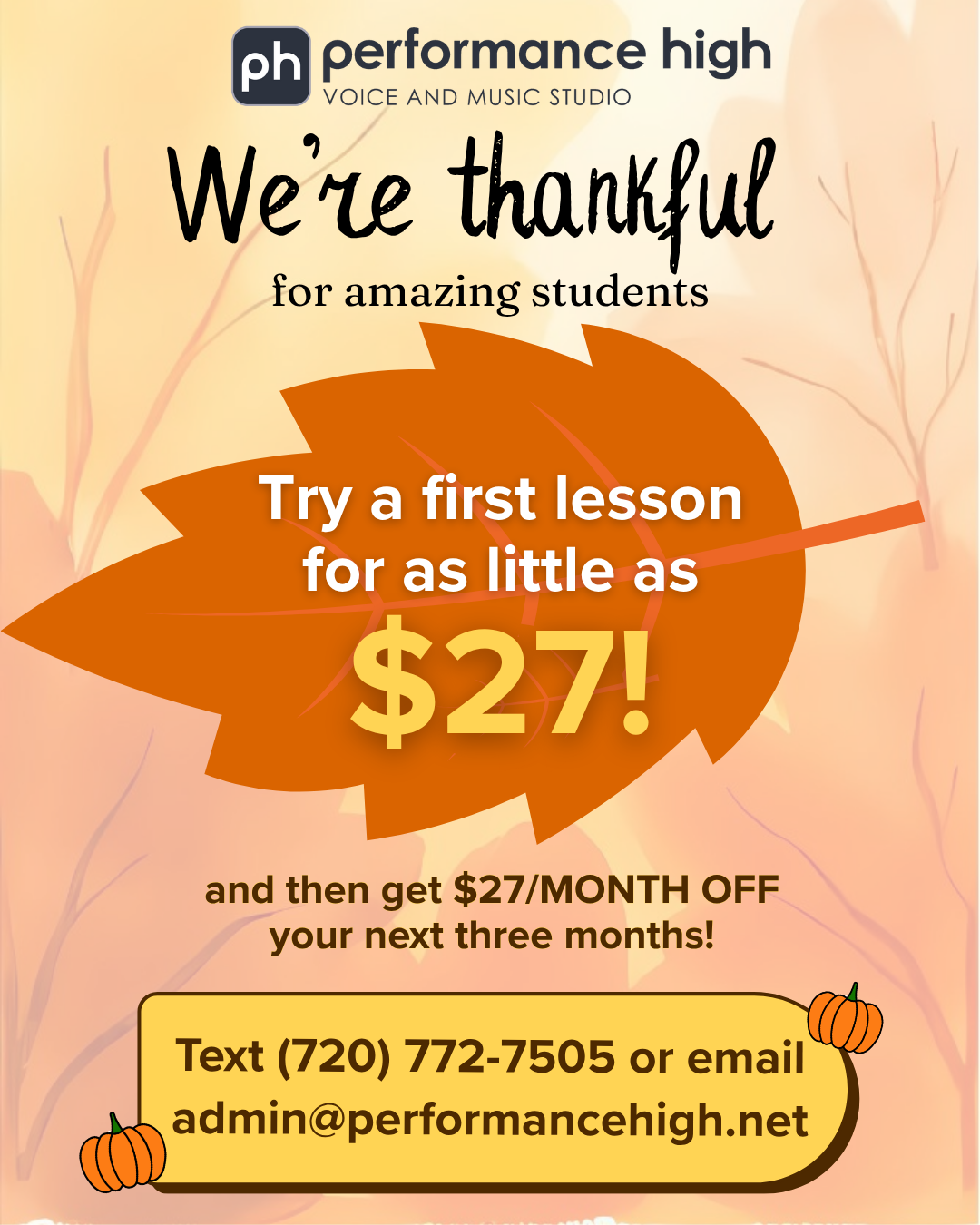 Get a voice lesson for just $33 if you book by Hallow33n!